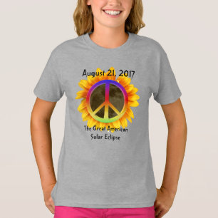 2017年太陽の日食、ひまわり、平和のシンボル Tシャツ