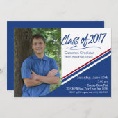 2017年度卒業写真 手書き 青と赤のフォト 招待状 (正面/裏面)