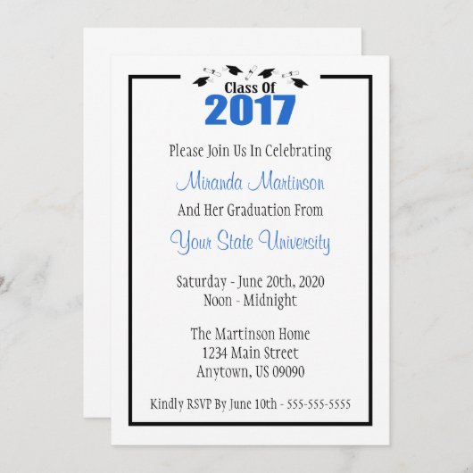 2017年度卒業招待状(Blue Caps) 招待状 (正面/裏面)