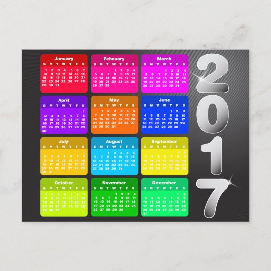 2017年明るい虹色の暦 ポストカード (正面)