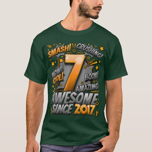 2017年生まれの7歳の誕生日おめでとう コミック風 Tシャツ (正面)