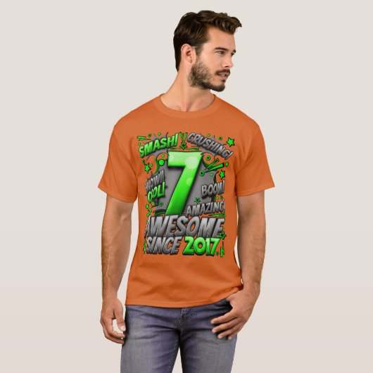 2017年生まれの7歳 お誕生日おめでとう コミック風 Tシャツ (正面フル)