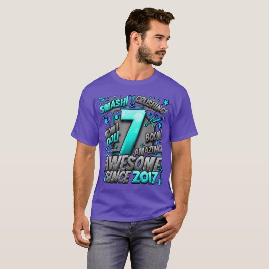 2017年生まれの7歳、コミック風バースデーグッズ Tシャツ (正面フル)