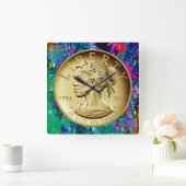 2017年金ゴールド·レディ·リバティ·コイン- スクエア壁時計 (ホーム)