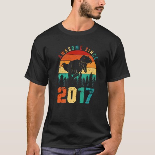 2017素晴らし年レトロ恐竜ボーイズ6番目の誕生日 Tシャツ (正面)