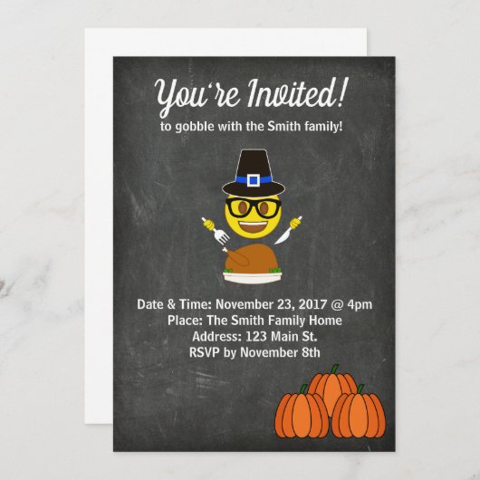 2017絵文字感謝祭ディナー招待状 招待状 (正面/裏面)