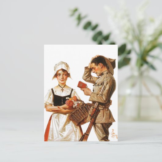 2018かわいらし年フランスのの女性と神経質な兵士 ポストカード (スタンド正面)