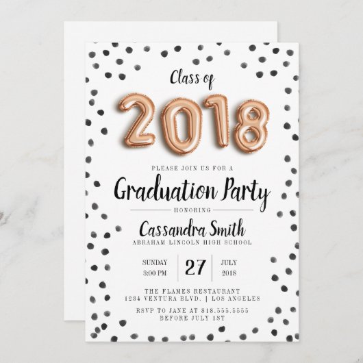 2018の気球のモダンなクラス-卒業生の招待 招待状 (正面/裏面)
