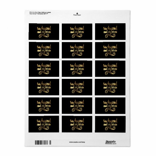 2018イン手書きタイポグラフィ黒金ゴールドルック ラベル (フルシート)