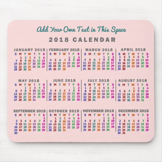 2018カレンダー(新しいバージョンの説明を参照) マウスパッド (正面)