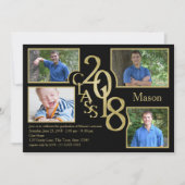 2018クアッドフォトブラックの卒業クラス 招待状 (正面)