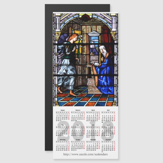 2018ステンドグラスのカレンダーのマグネティック・カード (正面/裏面)