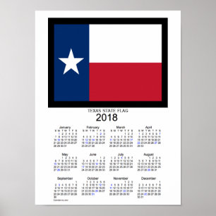 2018テキサス州旗の祝日カレンダー by Janz ポスター