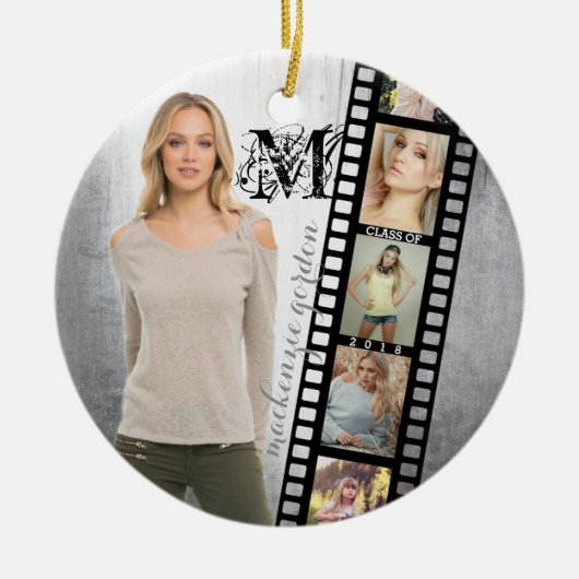 2018人の先輩のポートレートの卒業生の写真フレームのクラス セラミックオーナメント (正面)