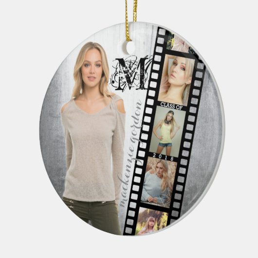 2018人の先輩のポートレートの卒業生の写真フレームのクラス セラミックオーナメント (左)