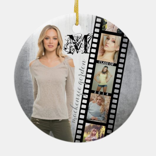 2018人の先輩のポートレートの卒業生の写真フレームのクラス セラミックオーナメント (裏面)