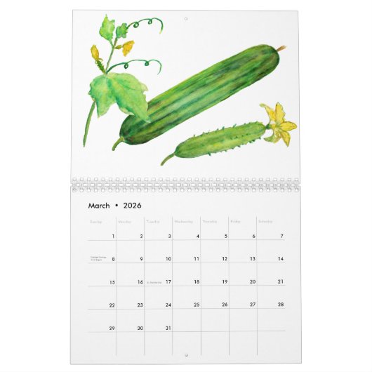 2018個の2個のページのカレンダーの水彩画の野菜 カレンダー (3月 2026)