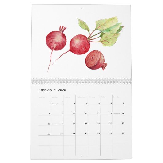 2018個の2個のページのカレンダーの水彩画の野菜 カレンダー (2月 2026)