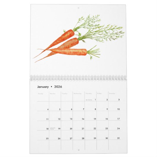 2018個の2個のページのカレンダーの水彩画の野菜 カレンダー (1月 2026)