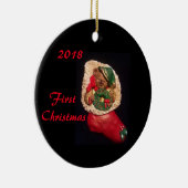 2018年のパジャマの男の子のストッキングくまの最初クリスマスのオーナメント セラミックオーナメント (右)