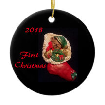 2018年のパジャマの男の子のストッキングくまの最初クリスマスのオーナメント