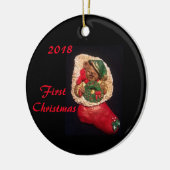 2018年のパジャマの男の子のストッキングくまの最初クリスマスのオーナメント セラミックオーナメント (左)