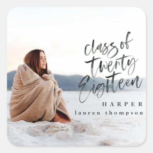 2018年の写真卒業ステッカーのクラス スクエアシール (正面)
