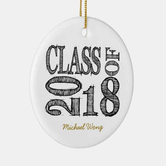 2018年の卒業のおもしろいそしてシンプルなペンのスケッチのクラス セラミックオーナメント (右)