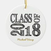 2018年の卒業のおもしろいそしてシンプルなペンのスケッチのクラス セラミックオーナメント (正面)