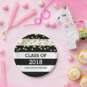 2018年の卒業の黒のストライプの金ゴールドの点のクラス ペーパープレート (パーティー)