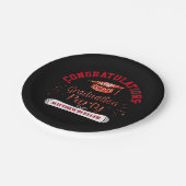 2018年の卒業生の帽子の黒の赤い卒業パーティーのクラス ペーパープレート (アングル)