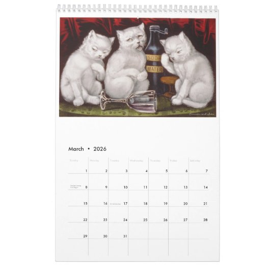 2018年の図解入りの、写真付きのな猫のヴィンテージの芸術のカレンダー カレンダー (3月 2026)