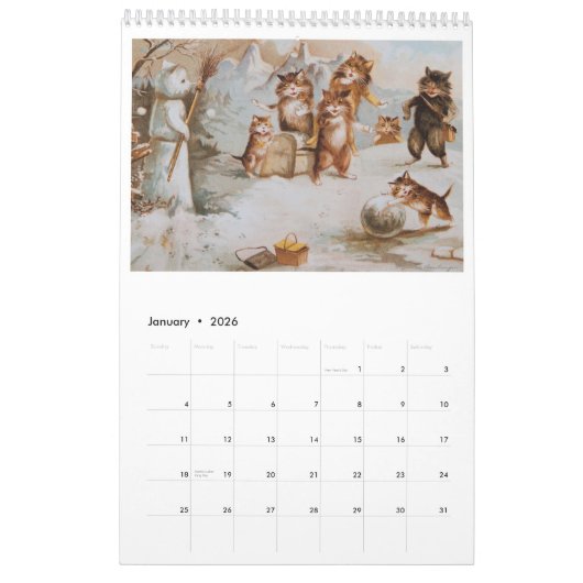 2018年の図解入りの、写真付きのな猫のヴィンテージの芸術のカレンダー カレンダー (1月 2026)