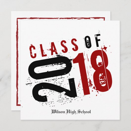 2018年の芸術的で赤い、白黒クラス 招待状 (正面/裏面)