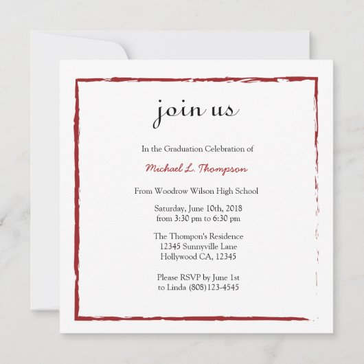 2018年の芸術的で赤い、白黒クラス 招待状 (裏面)