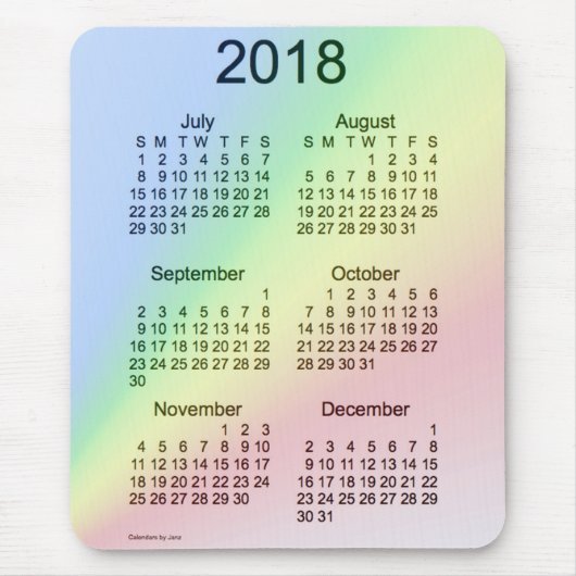 2018年の虹の大活字Janz著6か月のカレンダー マウスパッド (正面)