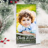 2018年の金ゴールドの紙吹雪の写真への新年の応援 シーズンカード