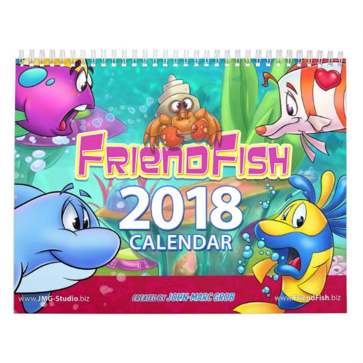 2018年のFriendFishのカレンダーの漫画の魚 カレンダー (カバー)