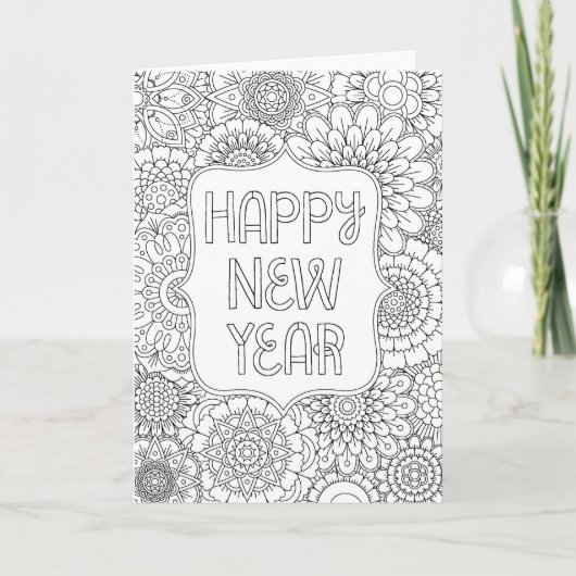 2018年アダルトカラーリング「ハッピーニューイヤー」グリーティングカード シーズンカード (正面)