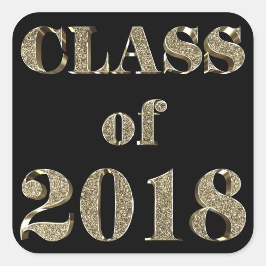 2018年クラスのブラックおよび金ゴールドグリッタータイポグラフィ スクエアシール (正面)