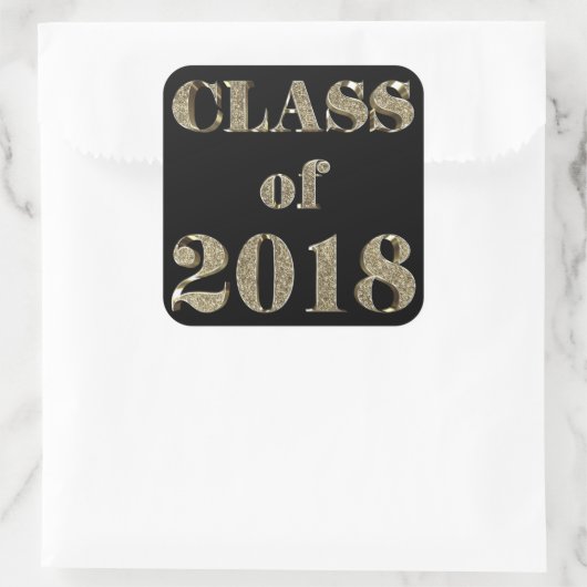 2018年クラスのブラックおよび金ゴールドグリッタータイポグラフィ スクエアシール (バッグ)