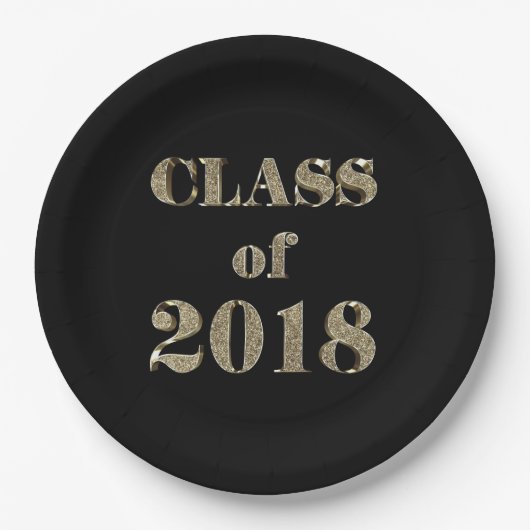 2018年クラスのブラックおよび金ゴールドグリッタータイポグラフィ ペーパープレート (正面)