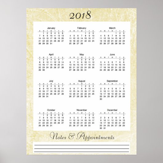 2018年クリーム色のカレンダーポスター ポスター (正面)