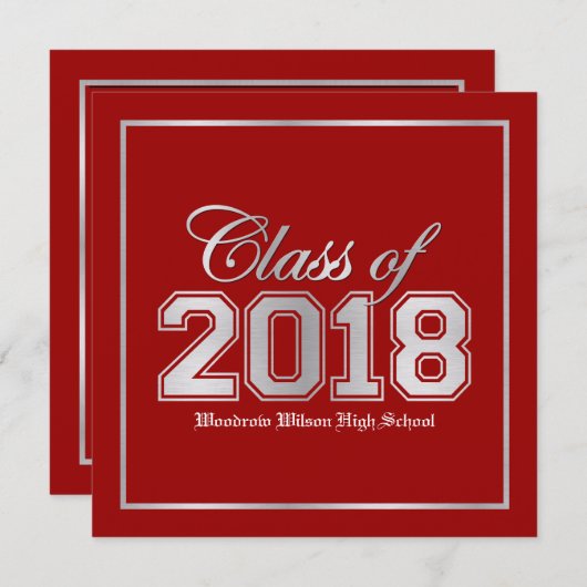 2018年プレミアムレッド/シルバー卒業 招待状 (正面/裏面)