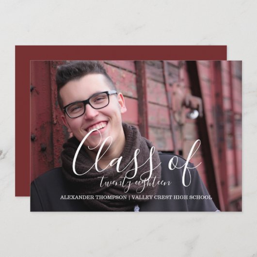 2018年写真卒業の白い繊細なクラス 案内状 (正面/裏面)