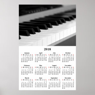 2018年壁掛けカレンダー 美しい音楽 ピアノ ポスター