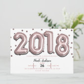 2018年度卒業パーティーローズゴールドのコンフェッティバルーン 招待状 (スタンド正面)