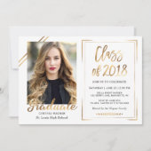 2018年度 黒白金写真 卒業 招待状 (正面)