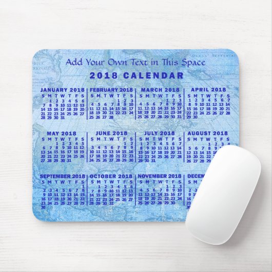 2018年月次カレンダーカスタムアンティーク青い地図 マウスパッド (マウス)