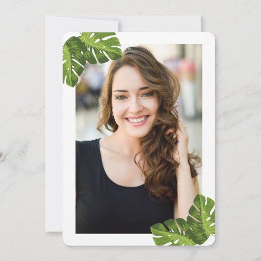 2018年熱帯緑の金ゴールド写真カード 招待状 (裏面)